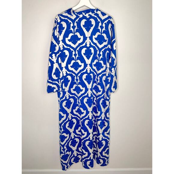 Natori Floral Bishop Sleeve V-Neck Robe Maxi Dress Blue/White Women's Size XL - Picture 9 of 11